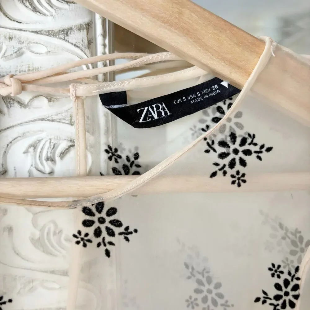 Zara Puff Sleeve Semi Sheer Floral Top